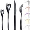 Berglander Black Silverware Set 24 Pezzi, Robusto Acciaio Inossidabile Con Placcatura In Titanio Nero Set Posate Antiruggine, Forchette E Cucchiai Lavabili In Lavastoviglie