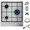 Phönix Germany Phönix PS-450T - Fornello a gas da incasso in acciaio INOX, 3 piastre di cottura a gas propano/gas naturale, con regolatore del tubo del gas per bombole di gas propano + Accessori