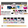 Marabu 1116000000087 - Porcelain & Glass Starter Set Opaco, Vernice per Porcellana e Vetro a Base d'Acqua, Lavabile in lavastoviglie Senza Cottura, 6 x 15 ml Vernice e Pennello