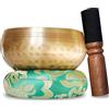 Vibratis Campana Tibetana Artigianale + ebook - Fatta a Mano in Nepal - Cuscino, Mazzuolo di Legno, Scatola di Lokta - Meditazione - Rilassamento - Guarigione - Regalo Perfetto - Soddisfatti o Rimborsati Oro