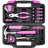 DOWELL 40 Pz Home Tool Kit Generale Casa Mano Rosa Tool Set con Plastica Toolbox Custodia per Casa, Mini Tool Kit per Le Donne