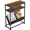 ZEXVIDA Tavolino piccolo per piccoli spazi, tavolino sottile con portariviste, design 2 in 1, tavolino stretto per soggiorno, camera da letto, comodino sottile (marrone rustico)