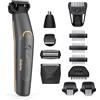 BaByliss MT987E Multi-Trimmer Graphite Precision 12 in 1, Cordless, Testina di precisione, Testina corpo, Testina barba, Testina naso/orecchie, Testina rasatura
