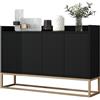 DIYHOM Credenza con gamba in metallo dorato, 4 ante, credenza TV, cassettiera in legno, multiuso, per corridoio, camera da letto, soggiorno, sala da pranzo, soggiorno, cucina, 120 × 30 × 80 cm (lunghezza x