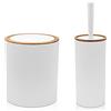 Inbagno Set da 2 Pezzi Porta scopino e Pattumiera 5lt, in plastica Bianco, con Dettagli Effetto Legno, Serie Blob