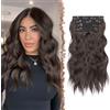 FESHFEN Extension Capelli a Clip 4PCs Lunga in Hair Extension Ricci Ondulati Sintetici Posticci Con Clip per Donna 40 cm, Nero Marrone