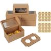 Parastar 16 Pezzi Scatole per Cupcake 2 Fori, Scatole per Dolci con Finestra e Inserto, Scatola Cupcake in Carta Kraft Marrone con 24 Adesivi, Scatole per Torte per Muffin, Pasticcini e Macaron