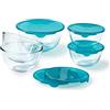 Pyrex - Set di 5 ciotole/insalatiere con coperchi - 2 x 0,5 L + 2 x 1 L + 1 x 2 L - Vetro borosilicato - Estrema resistenza - Compatibile con lavastoviglie - Made in France