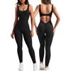 KOEMCY Tuta Donna Lunga Sportiva Senza Manica Elegante U back Jumpsuit Pantalone Intero Athletic Slim Fit Sexy Corto Tuta Lunga Sport Tuta Per Push Up Workout Yoga Fitness (Nero M)