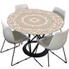 Morbuy Tovaglia Rotonda Antimacchia, Jacquard Stampa Copritavolo Elastico Rotondo, Impermeabile Lavabile Tovaglie da Tavola in Poliestere per Cucina Giardino Feste (Beige,Diametro 90cm)