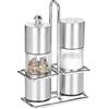Relaxdays Macina Sale e Pepe, Spezie, Portaspezie, Set da 2 in Acciaio Inox, Saliera e Macinapepe, Ceramica, Argentato