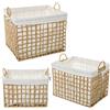 DRW Set di 3 cestini in corda di carta con tessuto di cotone poliestere naturale e bianco 44x35x35+40x30x30+36x25x25 cm