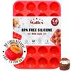 Walfos Mini stampo in silicone per muffin, 24 tazze, mini padella, senza BPA e lavabile in lavastoviglie, in silicone antiaderente, ideale per la produzione di muffin, torte, pane