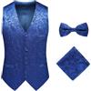 ULPUDFAO Gilet Uomo Smanicato, Gilet Monopetto Slim Fit In Jacquard Elegante Giacca Da Smoking Senza Maniche Con Papillon E Fazzoletto Da Taschino Chic Abito Da Sposa Gilet Per Uomo Blu Xxl