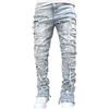 enaamiaz Jeans da Uomo Strappati Gamba Dritta Elegante Casual Slim Fit Rotto Skinny Blu Pantaloni Hip Hop Moda Vintage Skinny Elasticizzati Streetwear Lavaggio Taglie Forti