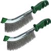 AERZETIX - Set di 2 - Spazzola metallica con filo ondulato - lunghezza 245mm - con manico in plastica verde - setole in acciaio inossidabile - per pulizia pelatura levigatura saldature - C50156