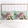 Luowei Confezione da 2 federe per cuscino 40 x 80 cm, verde, rosa, fiori vintage, con fiori in microfibra, morbida e confortevole, confezione doppia