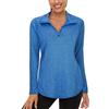 Akiooue Maglia da corsa da donna a maniche lunghe UPF 50+, con cerniera a 1/4, per palestra, sport, allenamento, ciclismo, golf, Blu scuro, L
