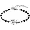 Breil, Collezione Black Onyx, Bracciale da Uomo con Elemento da Marinaio, con Sfere di Onice Nero e Acciaio Specchiato, Chiusura a Moschettone, Idee Regalo Uomo, Lunghezza 17.5-22.5 cm, Silver-Nero