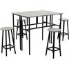 DecHome Set da Bar 6 Pezzi con 4 Sgabelli da Bar e 2 Tavoli Alti in Legno Truciolato e Acciaio per Cucina e Soggiorno Grigio