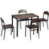 DecHome Set da Pranzo 5 Pezzi con 1 Tavolo Rettangolare 100x63x76.5 cm e 4 Sedie 45x40x82 cm in Acciaio e MDF colore Nero e Marrone - 00DR-835