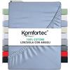 Komfortec Lenzuolo con angoli elasticizzati in jersey, 90 x 200 cm, 100% cotone, Azzurro