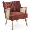 KONTE.DESIGN Poltrona VIRNA in tessuto effetto velluto rosso mattone, gambe e braccioli in legno naturale