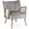 KONTE.DESIGN Poltrona VIRNA in tessuto effetto velluto grigio, gambe e braccioli in legno naturale