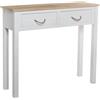 DRW Tavolo di Ingresso Consolle con 2 cassetti in Legno MDF e Piano Bianco e Naturale 90x28x81 cm