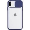 Mixroom - Cover Custodia per Apple iPhone X Protezione Fotocamera con finestrino Scorrevole in Silicone TPU Semi Trasparente Blu