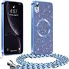 Phoona Glitter Cover per iPhone XR 6,1 con Cordino, Antiurto Silicone Protezione, Compatibile con MagSafe Cover con Cordino, Anti Graffi, Non Ingiallente, Blu