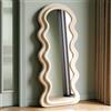 generic Specchio da Terra Grande 160x60cm ondulato, Specchio da Parete Decorativo con Cornice in Legno Rivestita Flanella Vellutata - Appeso a Parete o a Terra per Camera, Ingresso, Soggiorno, Bianco