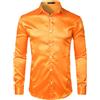 Niiyyjj Camicie da uomo in raso di seta slim fit camicia da uomo rossa a maniche lunghe con bottoni, Arancione, M