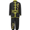 renvena Unisex Bambino Kung Fu Tai Chi Uniforme Abbigliamento per Arti Marziali Maniche Lunghe 2 Pezzi Costume Tradizionale Cinese Wushu Qigong Shaolin Nero 11-12 anni