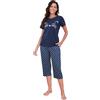 Reliwel Pigiama Donna Cotone Pigiama Estivo Due Pezzi da Donna Girocollo a Maniche Corte Gatto Stampato Set con Tasche Pantaloni Cropped per Morbido Casa