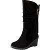 rismart Stivali Western Donna Polpaccio Medio Tacco a Zeppa Foderato con pelliccia sottile Camoscio Scarpe Invernali Nero,40