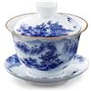 fanquare Gaiwan Blu e Bianco Ciotola da Tè Tradizionale Cinese Sancai in Porcellana per Paesaggi con Coperchio Set di Coperchi per Tazze da Tè e Piattini Vintage 180ML
