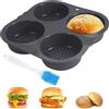 RUNQIN OUTDOOR Stampo Pane Hamburger Silicone Rotondo con Rivestimento Antiaderente e Pennello, Vassoio Panini Hamburger Ø 10 cm, Piastra 4 Fori per Panini, Soufflé, Tartellette, Muffin all'Uovo, Crostate, Torte
