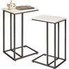 Aibiju Tavolino a forma di C per Divano, Comodino, Tavolino da Divano Con struttura in Metallo per Soggiorno, Camera da Letto, Balcone, Marmo Bianco e Struttura in Metallo Nero, Set di 2, YD-TM051B-2