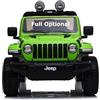 TOYSCAR Macchina Elettrica per Bambini Jeep Wrangler Rubicon Full Optional Auto Elettrica per Bambini Telecomandata 2 posti Sedile in Pelle Porte Apribili Doppio Motore Elettrico 12V Verde