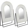 DRW Set di 2 specchi da tavolo in legno e metallo bianco e nero 21x8x34+19x7x29 cm