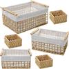 DRW Set di 3 cestini in corda di carta con tessuto di cotone poliestere naturale e bianco 50x35x25+44x30x20+37x25x17 cm