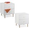 Relaxdays Comodini con Cassetti per Camera da Letto, Set 2 Tavolini Laterali Divano Salotto, 52x45x40 cm, Bianco Oro, Fibra di Legno, HLP 72x180x74 cm