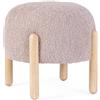 KONTE.DESIGN Pouf DAYLA in tessuto rosa antico effetto bouclé e gambe in legno rubber wood