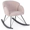 KONTE.DESIGN Poltrona a dondolo SIBILLA in tessuto effetto bouclé rosa antico e base in legno rubberwood