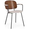KONTE.DESIGN Set di 2 sedie SIENNA in tessuto beige e legno marrone con gambe acciaio nero