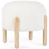 KONTE.DESIGN Pouf DAYLA in tessuto bianco effetto bouclé e gambe in legno rubber wood