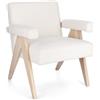 KONTE.DESIGN Poltrona FAIZA in tessuto effetto bouclé avorio e gambe in legno rubberwood