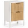 KONTE.DESIGN Comodino CHARLEY in legno bianco e 2 cassetti in legno naturale paulownia, 40x30x60 cm