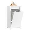 SoBuy Mobile Bagno con Sacco Portabiancheria a Ribalta - Wäscheschrank con Maniglie e Spazio di Archiviazione - Mobile Bagno Resistente all'Umidità per Piccoli Spazi, Bianco, 45x85,5x35cm BZR100-W